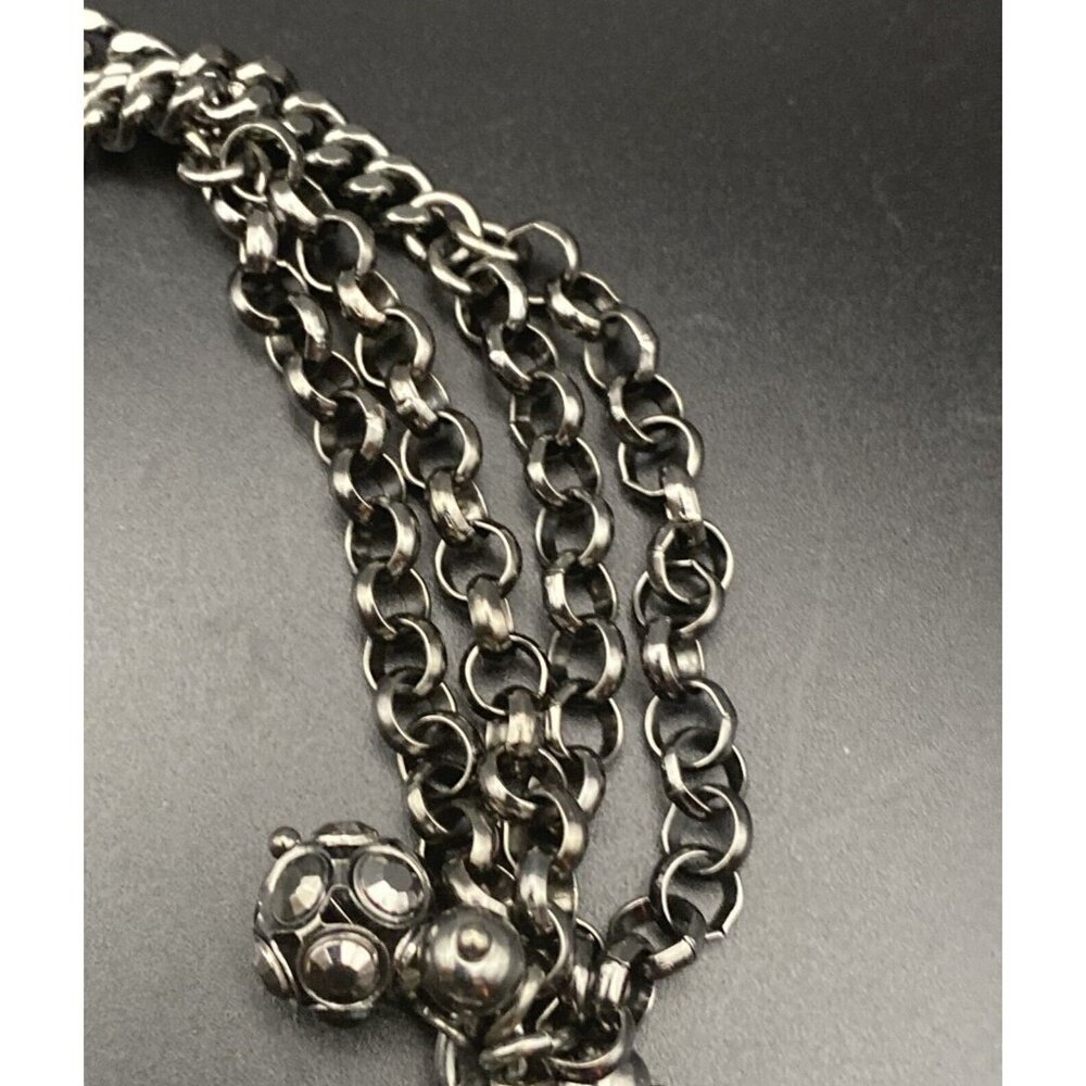 Lia Sophia MARABOU 5" Mirrored Pendant & AB Crystal 28+3" Gunmetal Necklace Rolo - Picture 7 of 10